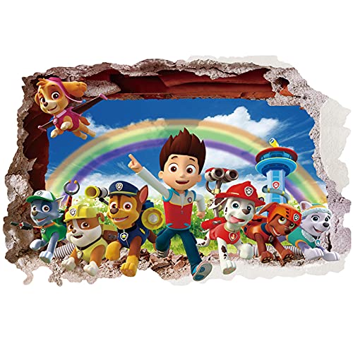 Kibi Paw Patrol Sticker Mural 3D Chambre Garçon Fille Paw Patrouille 3D Autocollants Muraux Brisés Stickers Muraux Pat Patrouille Autocollants Muraux Pat Patrouille Chambre Enfant Cover