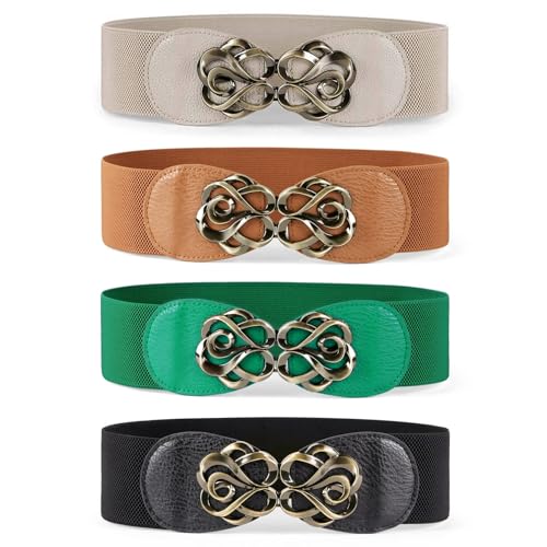 SUOSDEY 4pcs Women Stretchy Belts for Dresses Vintage Elastic Wide Waist Belts4