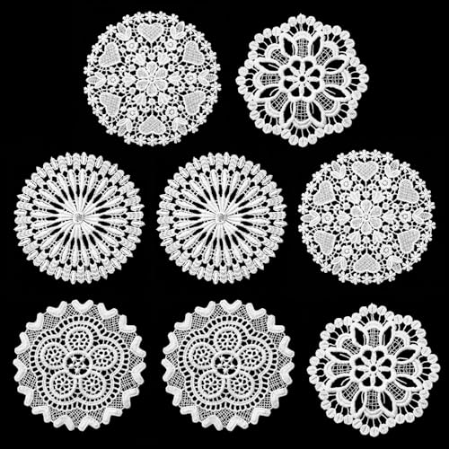 8PCS Vintage Lace Doilies for Tables Round Crochet Doilies Lace Cotton Crochet Placemat Handmade Cotton Coasters for Kitchen Dining Room Dressers Wedding Birthday Party Decoration