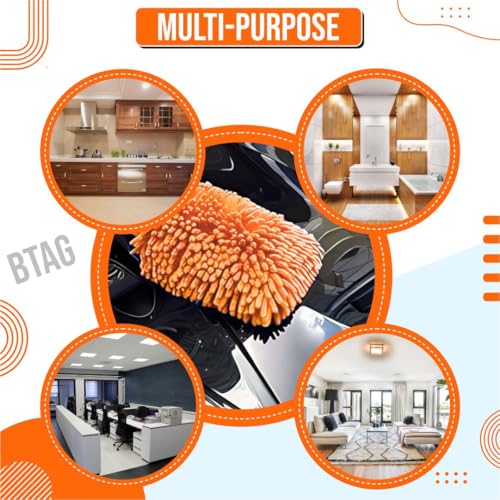 Image of Btag Double Sided Microfibre Wash Mitt Cleaning Gloves (2 Pcs, 2400 GSM, Size 26 X 19 Cm, Extra Large, Super Absorbent, Big Chenille Mitt Glove) (Orange)