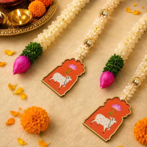Image of Special You Ganesh Chaturthi Decoration Items - 3 Lotus Bud Hangings & 2 Cow Design Latkans for Ganpati Decoration, Pooja Room, Mandir, Janmashtami, Diwali Festival Home Decoration - 5 Pcs Set