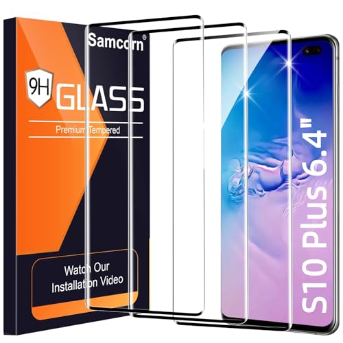 3 Pack Galaxy S10 Plus Screen Protector, HD Clear Tempered Glass, Fingerprint Unlock, 3D Curved, Scratch Resistant, No Bubble for Samsung Galaxy S10 Plus 5G Glass Screen Protector