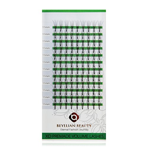 BEYELIAN Premade 6D D Curl 0.05 Thickness 11mm Eyelash Extensions Volume Fans Lashes Pre-Fanned Individual Eyelash Extension Express Lash Extensions (0.05mm 11mm D Curl 108 pcs)