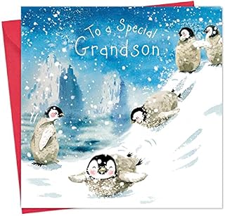 Twizler Merry Christmas Card for Grandson with Penguins  Grandson Christmas Card  Grandson Xmas Card  Mens Christmas Card  Christmas Card For Him  Male Christmas Card  Christmas Card Grandson