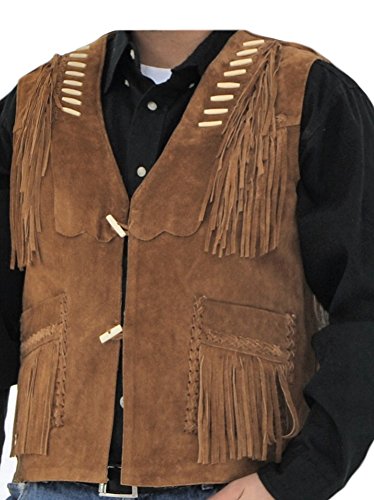 Classyak Men's Western Cowboy Fringed Suede Leather Vest Suede