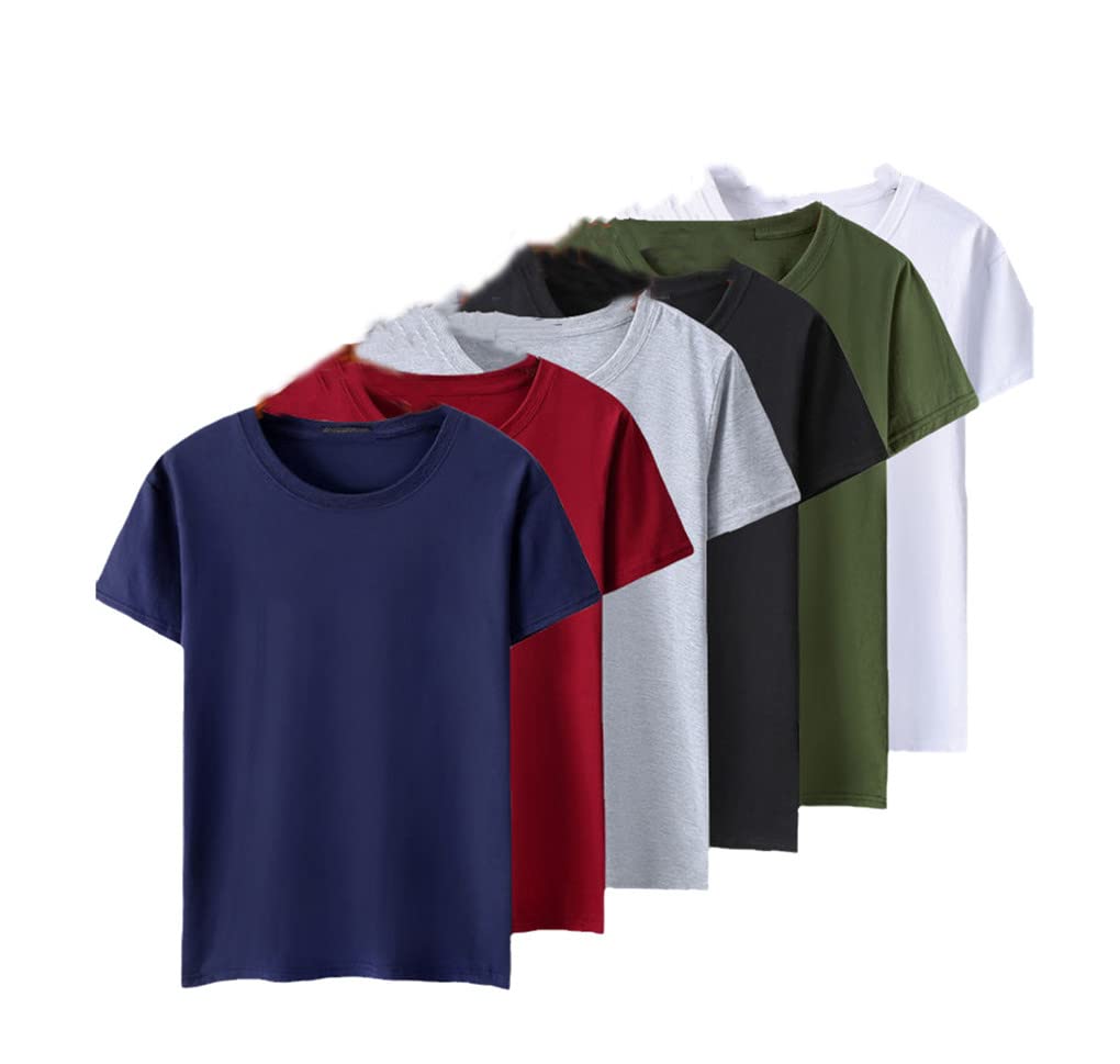 6 unidades/lote de camisetas de algodón para hombre, manga corta, unicolor, para verano, camisetas ajustadas, camisetas con cuello redondo