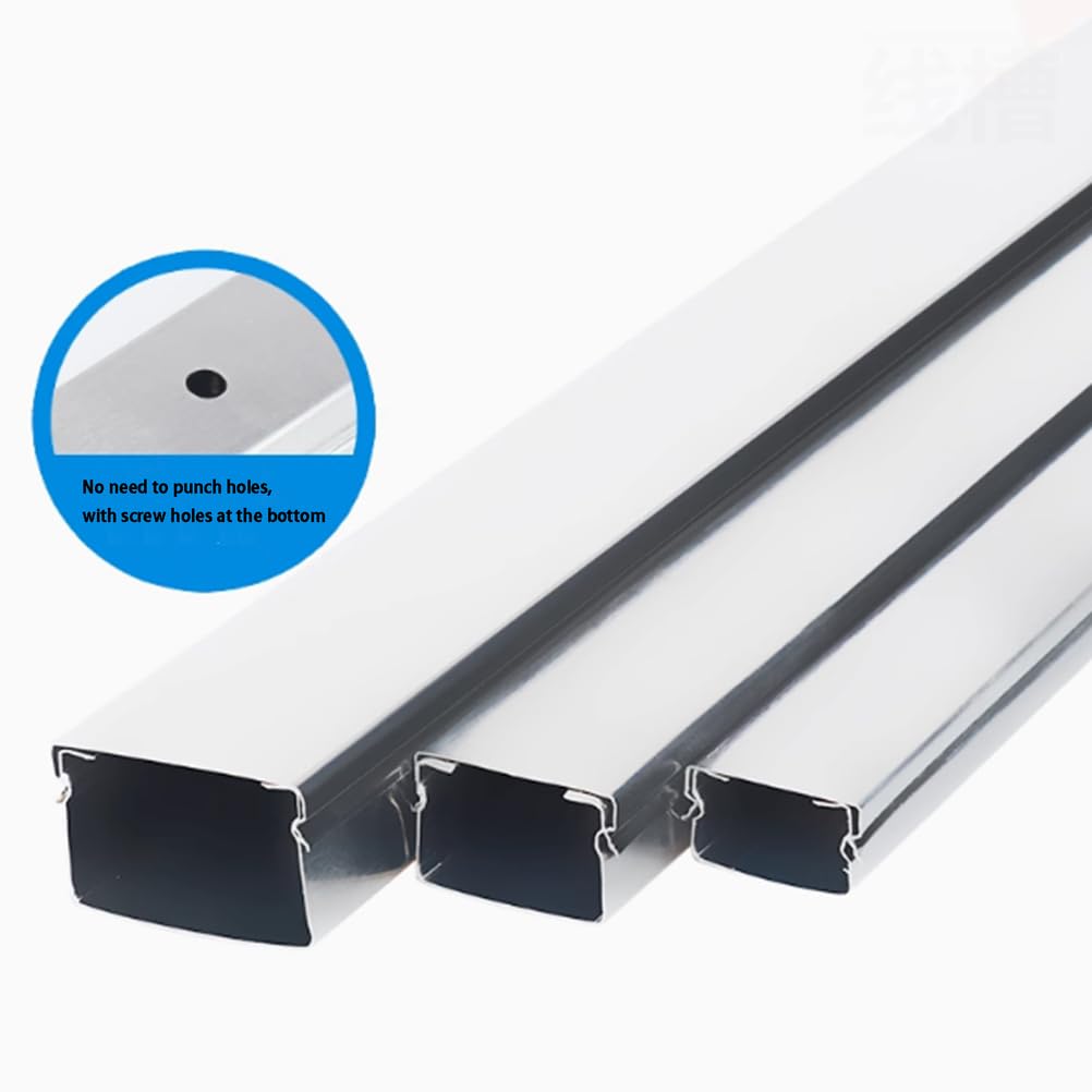 RSBFER Canales de Acero Inoxidable de 1 m, Canaleta metálica genérica para Cables, Ocultador de Cables en Esquinas, Gestión de Cables para Oficina en casa,80x40mm