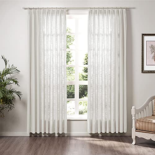 Twopages 72 W X 84 L Triple Tailor Pleated Curtain, Privacy Protection Polyester Linen Unlined Window Curtain, Light Filtering Drape For Bedroom Living Room Sliding Door 1 Panel, Beige White #TOP24