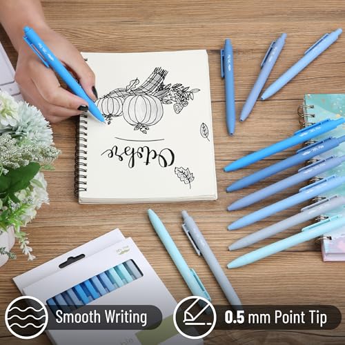 Image of Mr. Pen- Retractable Gel Pens, 12 Pack, Black Ink, Sky Blue Barrel | Fine Point 0.5mm, Fast Dry, Smooth Writing, Cute Pens for Drawing, Writing Planner and School Supplies