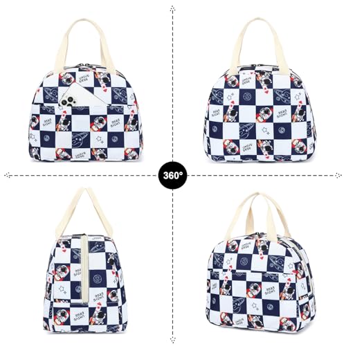 Astronaut Checkered Lunch Bag for Women Girls, Reusable Insulated Picnic Tote Bags for Adults Kids Work School Hiking Beach