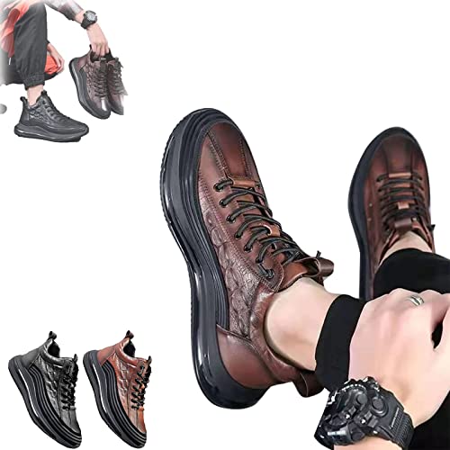 ZANLION Men's Casual Cowhide Air Cushion Shoes,Men's Crocodile Print Height Lifting Non-Slip Casual Sneakers,Men's Fashion Sneakers,Cowhide Crocodile Print Sneakers for Men (Brown,10) Cover