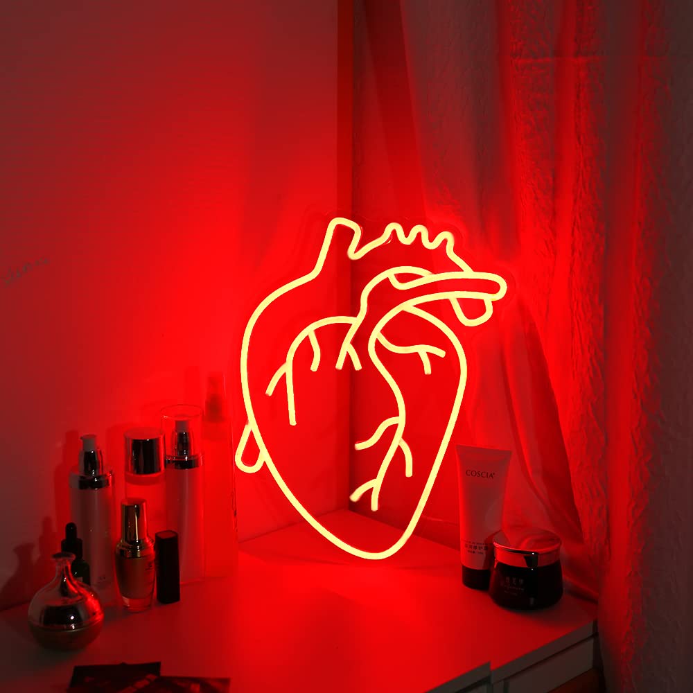 Pannello al neon a forma di cuore umano alimentato da USB per decorazione da parete, pannello al neon per camera da letto dimmerabile, lampada da parete al neon per decorazione di festa