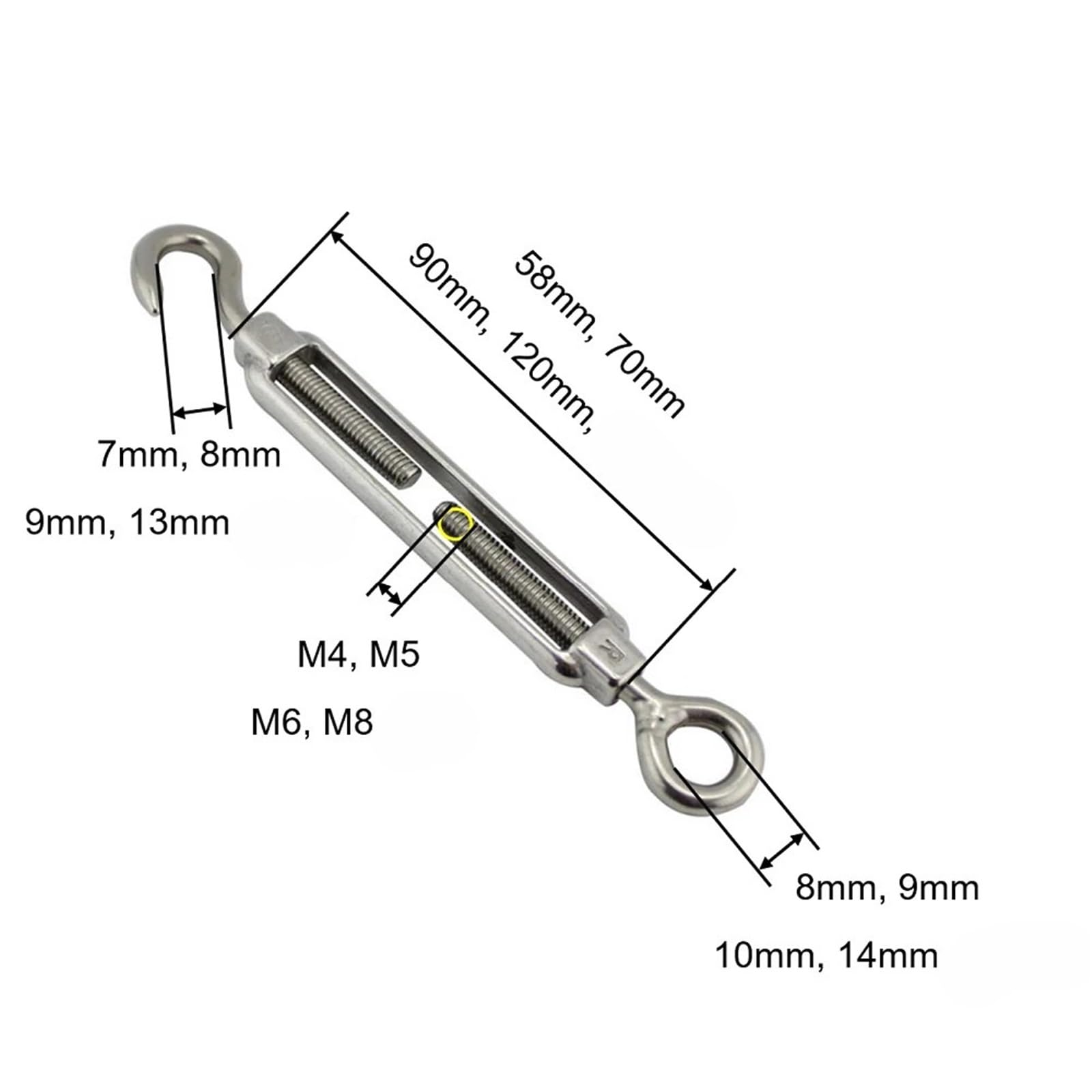Gancho Tensor de Acero Inoxidable 304, 5 uds., Ojo for barandilla Cable Marino