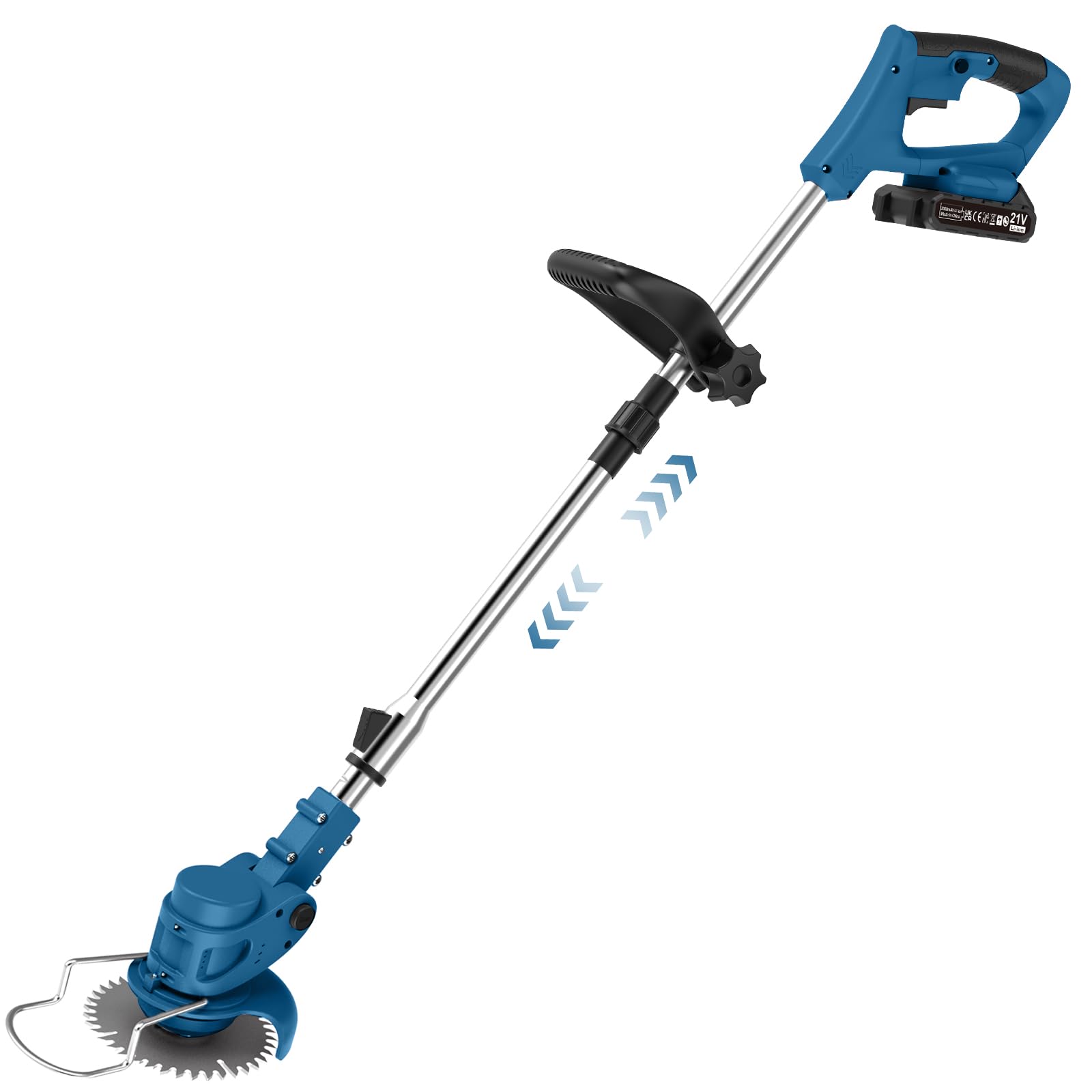 Cordless Strimmer with 4 Blades and 2 x 21V 2000mAh Battery, Garden Strimmer with Foldable Design and Adjustable Telescopic Shaft, Grass Trimmer for Lawn, Bushes and Yard - Orange — view 11