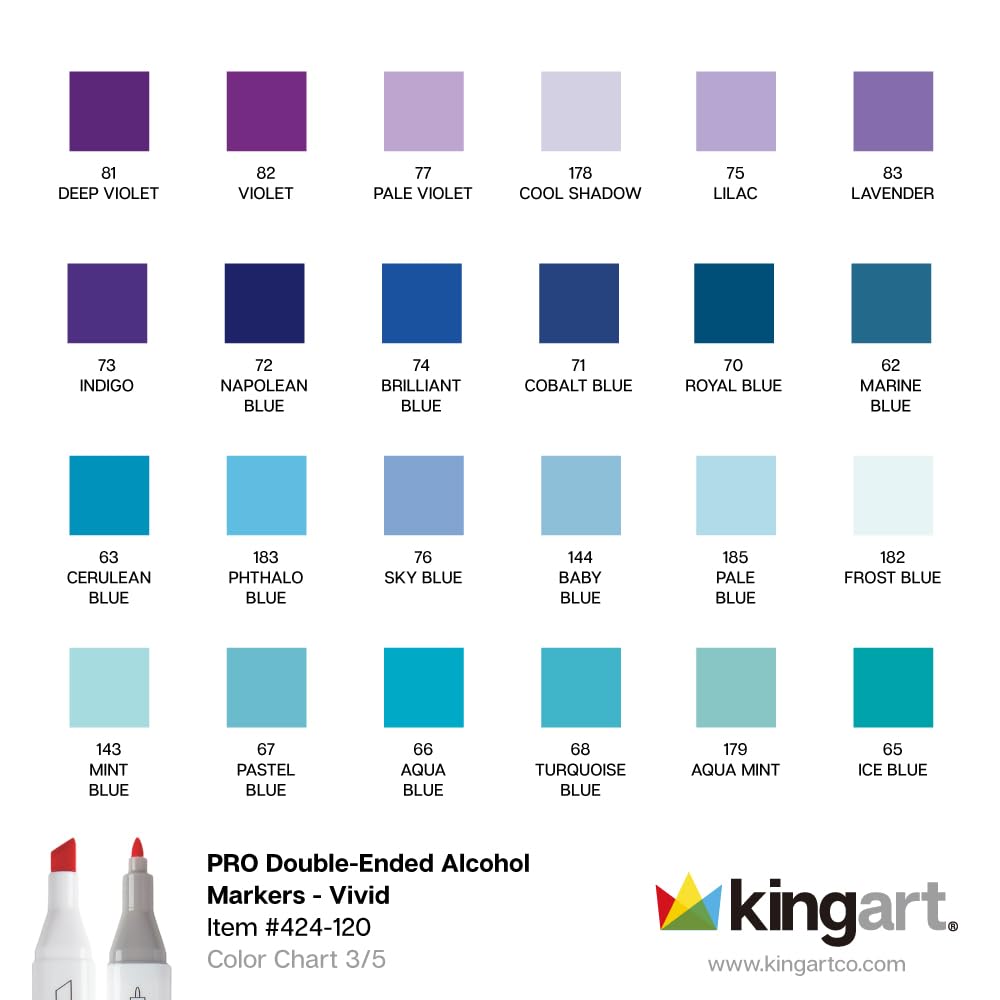 KINGART PRO Doppelendige Kunstmarker mit Alkoholtinte, 120 Farben, feine Spitze und Keilspitzen, permanent mit hervorragender Mischbarkeit, inklusive Kunststoffetui, 120 Stück