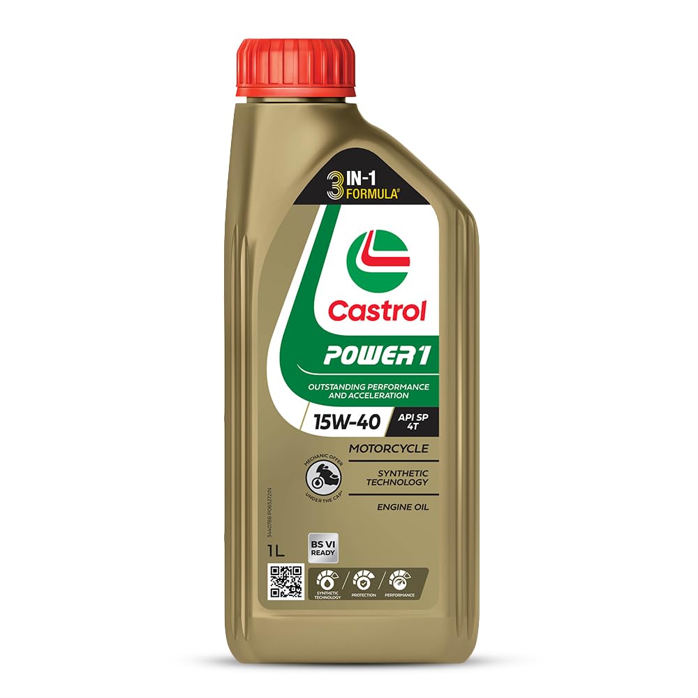Castrol POWER1 4T 15W-40 API SN Synthetic Engine Oil for Bikes (1L) (3383314)