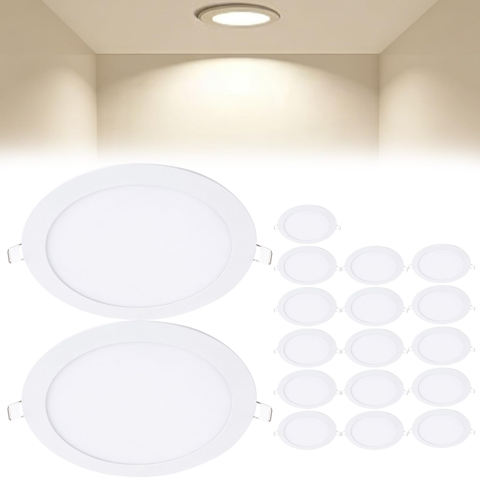 VOGHMOLD 9W Ultra Slim LED Downlight 6 inch, 4000K Recessed Ceiling Light, Cut Φ130-140mm, AC85-265V Flush Mount Spotlights Aluminum Round Panel Lights for Office Hallway, 18 Pack
