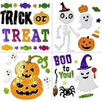 Halloween Gel Window Stickers – 4 Sheets of Trick or Treat Gel Clings – Ghost, Pumpkin, Skeleton & Halloween Lettering – Reusable Gel Decorations for Windows, Mirrors & Smooth Surfaces
