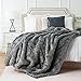 BATTILO HOME Wolf Faux Fur Blanket, Extra Large Fox Fur Throw Blankets for Couch, Bed, Super Soft, Fluffy, Eelegant, Grey with Black Tips Blanket Reversible to Plush Velvet, (Grey, 60