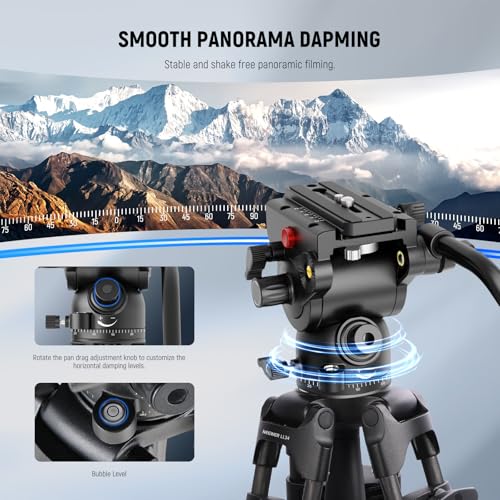 Image of NEEWER LL34 78 inch Video Camera Tripod One Step Quick Release with Adjustable Damping Fluid Head, Heavy Duty Carbon Fiber Tripod with Dual Mode QR Plate, Max Load 22lb