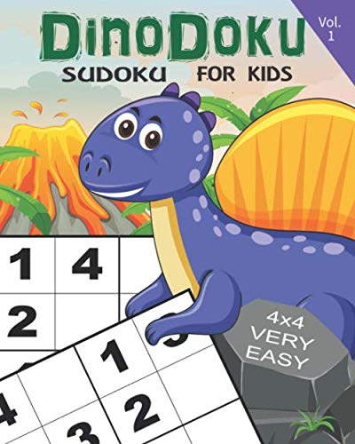Dinodoku Very Easy Vol. 1: Sudoku: Educational brain games for kids, with very easy 4x4 grid puzzles (Dinosaur)