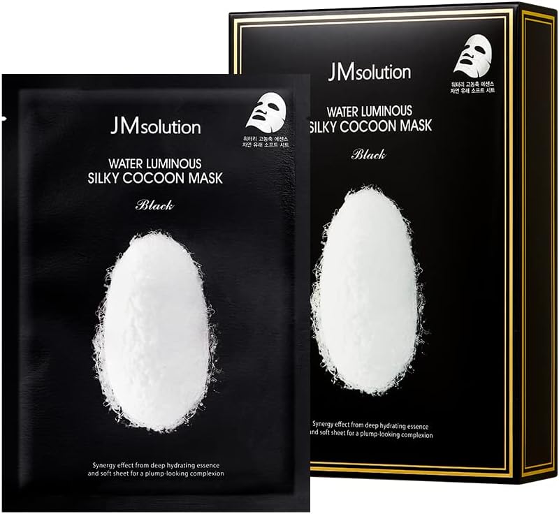 JMsolution Water Luminuous Silky Cocoon Black Mask - Korean Skincare Facial Mask - Silkworm extract amino acid -Nutrition and Moisturization Synergy - 10 sheets for a sensitive skin