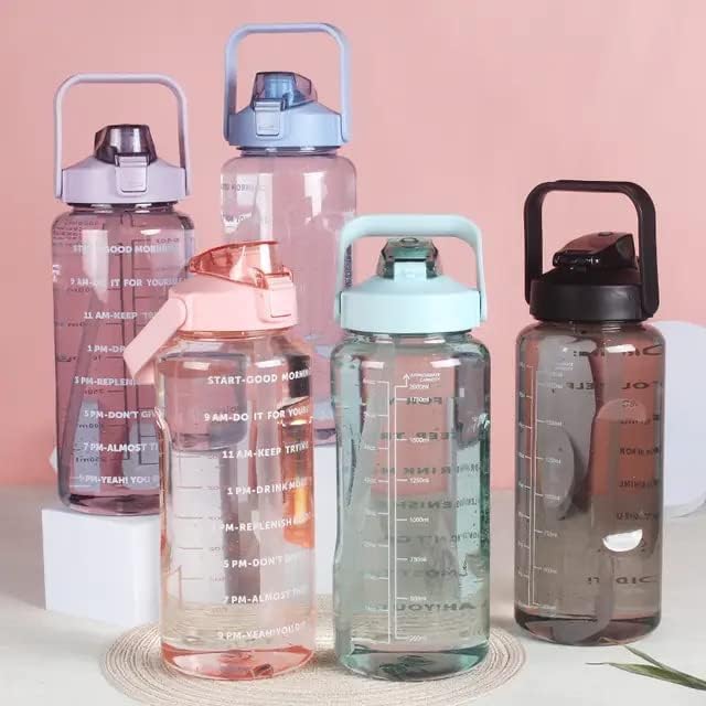 Image of Cambom Manual Food Chopper 2 L Capacity Belt Straw Transparent Motivational Water Bottles |Time Marker Leak Proof & Break-Proof (multicolor)