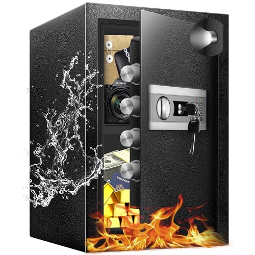 YAYAG 2.5 Cuft Home Safe Box Fireproof Waterproof, Anti-Theft Electronic Digital Security Box, Mute Function & Alert System, Removable Shelf, Safety Personal Combination lock for Document Office