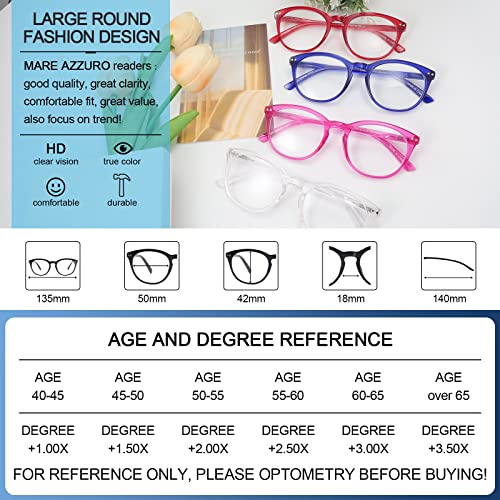 Image of MARE AZZURO Round Stylish Reading Glasses with Spring Hinge Fashion Readers for Women 5.00
