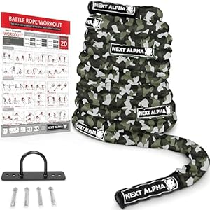 Next Alpha Battle Rope – 38mm/50mm, 9m/12m/15m – Protection Sleeve – Wall Anchor – Workout Instruction Poster
