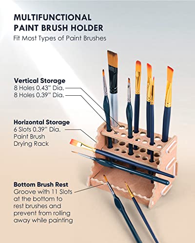 Image of tinctor Wooden Paint Brush Holder for 44 Brushes - Desk Stand Paintbrush Organizer, Holding Rack for Pens, Paint Brushes, Colored Pencils, Markers