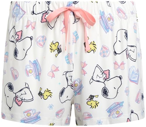 Image of COCO BRANDS Peanuts Snoopy Womens Pajama Set - 2 Piece Short Sleeve Button Down Sleep Shirt and Pajama Shorts
