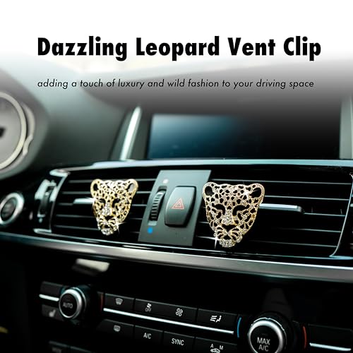 Image of 2pcs Bling Leopard Car Air Freshener Vent Clip, Black and Gold Cheetah Print Car Accessories, Sparkly Rhinestones Car Decor for Women