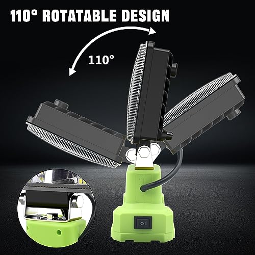 Image of 6000 LM 38W Cordless LED Work Lights Compatible with Ryobi 18V /20V Battery Portable Super Bright Flashlight LED Flood Light with 2 Modes Setting & Upgraded Short-Circuit Protection