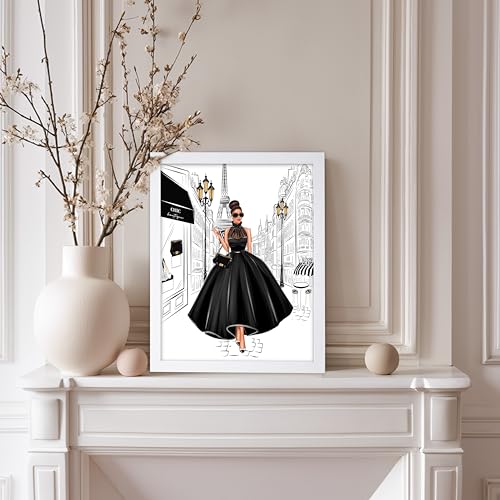 Image of Poster Master Lady in Black Print - Fashion Poster - Paris Designer Art - Modern Wall Design - Chic Gift for Women & Fashionista - Glam Decor for Bedroom or Girl's Room - 11x14 White Framed