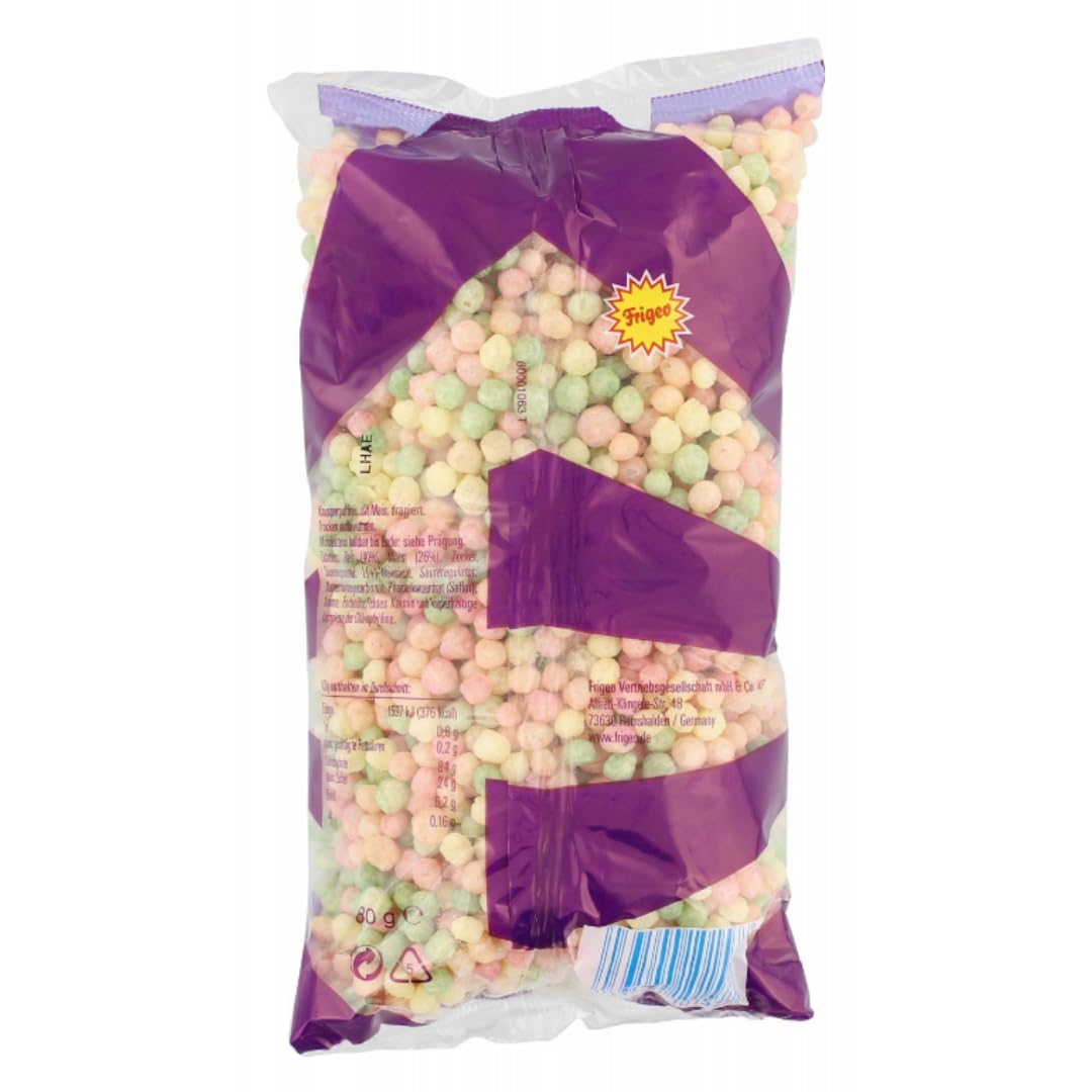Frigeo Knusper-Puffreis Bunter Frucht süß Snack 80g x 48 Stück