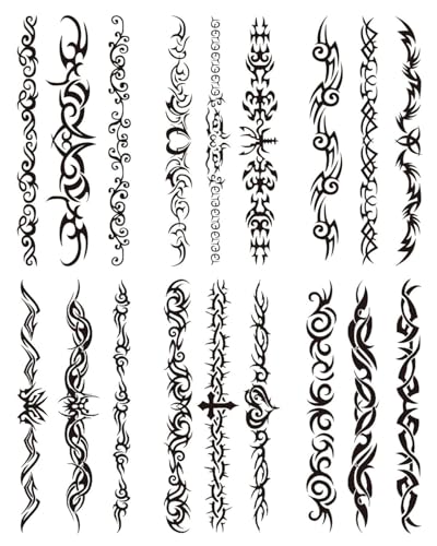 BPTRKOM 6 feuilles de Tatouage Temporaire- Autocollant Noir Tribal Faux Tatouage, Esquisse, Autocollant de Tatouage Temporaire,Tattoo Temporaire pour Enfants...