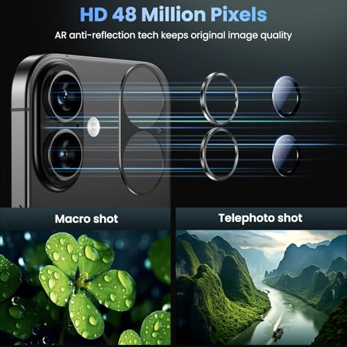 Image of Uyiton Compatible with iPhone 17 Camera Lens Protector - [Not Easy to Break][Strong Adsorption][Case-Friendly] Metal Tempered Glass Rear Camera Screen Cover - Black