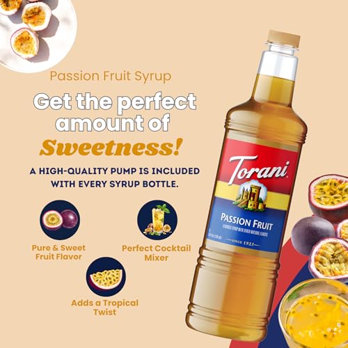 Image of Torani Passion Fruit Syrup 1L with Pump Tropical Flavoring for Teas & Drinks