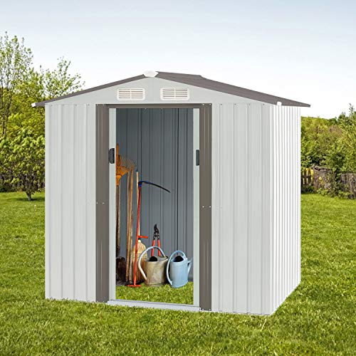 Patiomore 4×6 FT Outdoor Storage Shed Tool House Garden Steel Shed Walk-in,White