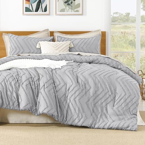 Image of Litanika 3 Pcs Light Grey Boho Oversized Super King Plus Comforter Set