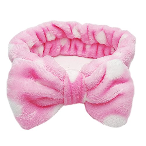 ODDIER Make-up Face Wash Shower Headband,Bowknot Fibre Hair Wrap for Shower Wash face Bath Spa (Pink)