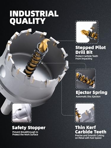 Image of HIGHFIRE 20pcs Carbide Hole Saw Kit with Case, Carbide Tipped Hole Cutter with Pilot Drill bit for Stainless Steel, Iron, Aluminum, Alloy, Plastic