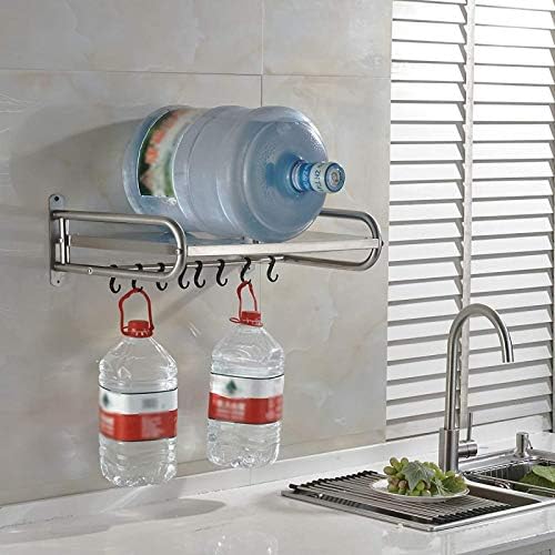 TTXP Microwave Wall Brackets Steel Kitchen Shelves Wall Mounted Shelf Stand with 6 Hooks 1 Layers Hanging Oven Rack Stand,Silver-L53cm