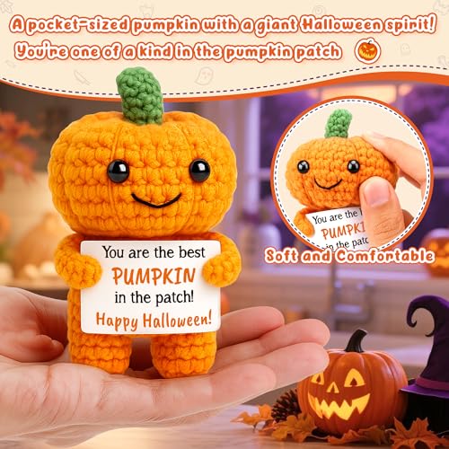Funny Mini Pumpkin Halloween Decorations Gifts Halloween Basket Stuffers Party Favors for Teen Girl Boy Kid, Happy for Friend Coworker Women Men, Handmade Crochet Pumpkin Decor - Image 3