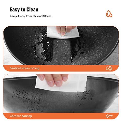 Kseroo 12.5” Woks & Stir-Fry Pans With Lid Steamer, Nonstick Ceramic Wok Pan With Lid, Deep Large Induction Hard Anodized Frying Wok, Carbon Steel Wok Set Flat Bottom, Large Saute Pan Set #TOP5