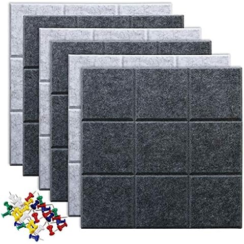 Uoisaiko Large 30x30cm Felt Board Tiles with 30 Pins, Pack of 6 Bulletin Board Notice Boards for Home Office Kitchen, Self Adhesive Pin Board Wall Tiles for Photos Memos Cover