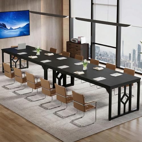 Image of Executive Computer Desk|Large Workstation Tables for Home & Workplace | Wooden Top with Heavy-Duty Metal Frame|Office Table for Work| Conference Setup & Director Use| Black |200x70x75 CM
