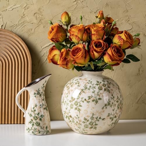 SURE YUESI Set of 2 Vases, Green and Beige Pastoral