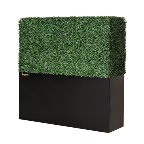 Artigwall Artificial Boxwood Hedge Wall with Black Steel Planter Box
